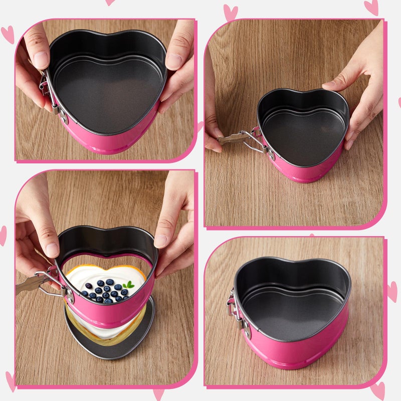 Hoolerry 6 Pcs Mini Heart Springform Pan 4 Inch Heart Shape Mini Cheesecake Pans Non Stick Cake Mold Small Cake Mold with Drop Bottom for Air Fryer Pressure Cooker Baking (Solid Color,Pink) - Image 5