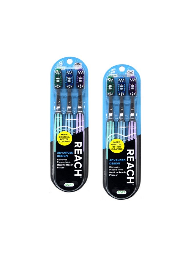 REACH Advanced Design Soft Toothbrushes, Colors May Vary, 3 Count (Pack Of 2) Total 6 Toothbrushes - Image 1