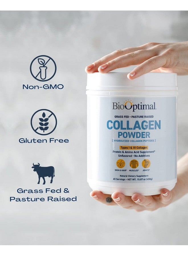 BioOptimal Grass Fed Collagen Powder Unflavored & Water Soluble Hydrolyzed Collagen Peptides 15.87 Ounces (450 Grams) - Image 5