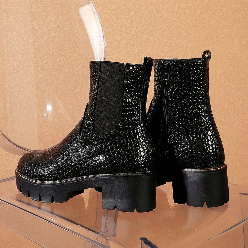 British Style Martins Women'S Boots Round Toe Thick Heel High Heel Retro Short Boots Chelsea Women'S Boots - Image 4