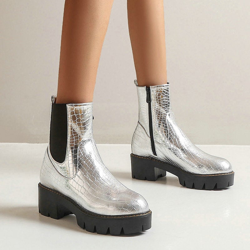 British Style Martins Women'S Boots Round Toe Thick Heel High Heel Retro Short Boots Chelsea Women'S Boots - Image 5