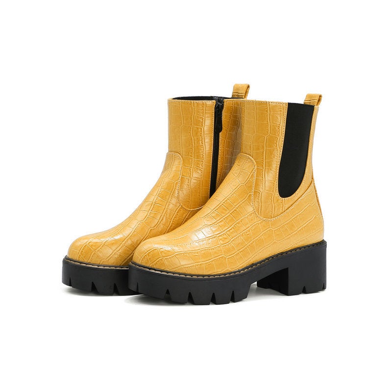 British Style Martins Women'S Boots Round Toe Thick Heel High Heel Retro Short Boots Chelsea Women'S Boots - Image 1