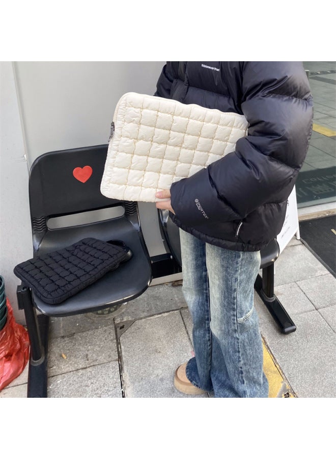 South Korea Laptop Bag Simple Bread Pattern Large Capacity IPad Tablet 15-inch Liner Storage Bag-Color:White-Size:15inch - Image 5