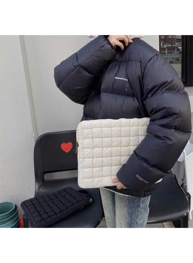 South Korea Laptop Bag Simple Bread Pattern Large Capacity IPad Tablet 15-inch Liner Storage Bag-Color:White-Size:15inch - Image 1