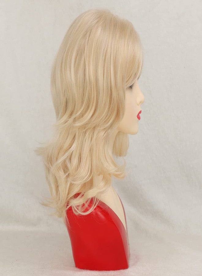 TISHINING Short Blonde Wavy Wigs for White Women Mixed Blonde Layered Wig with Bangs Natural Wavy Synthetic Hair Replacement wig - Image 5