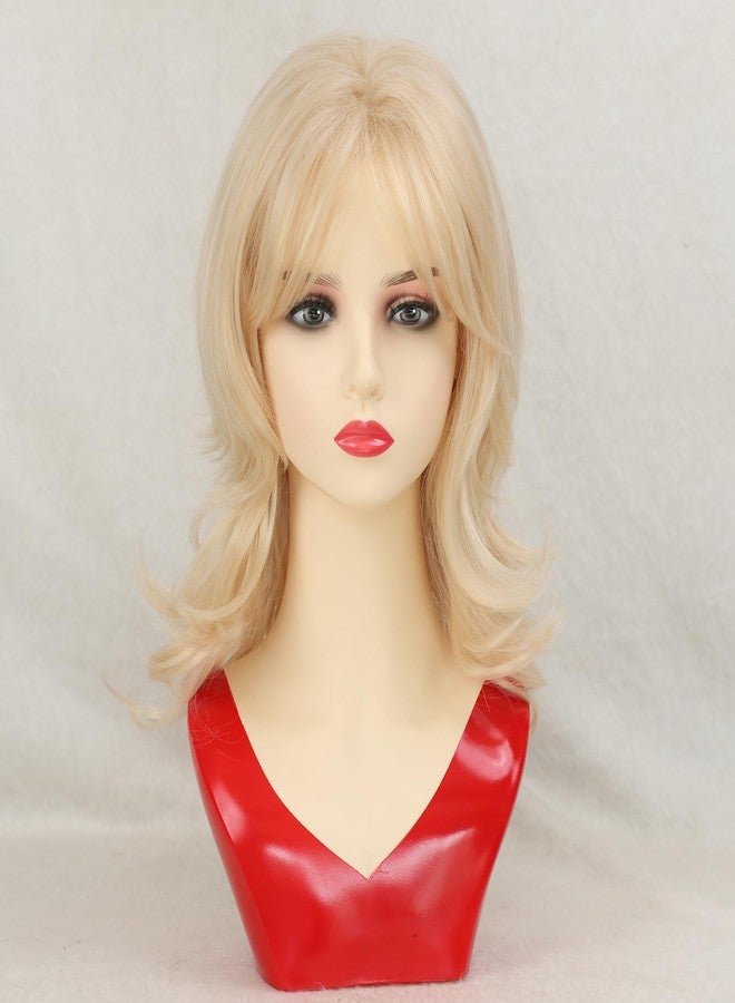 TISHINING Short Blonde Wavy Wigs for White Women Mixed Blonde Layered Wig with Bangs Natural Wavy Synthetic Hair Replacement wig - Image 2
