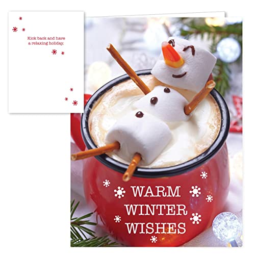 Canopy Street Cocoa Snowman Holiday Card Pack / 25 Winter Wishes Cards Set/Hot Chocolate Marshmallows Design With Inside Verse / 4 5/8" x 6 1/4" Christmas Cards With White Envelopes - Image 2