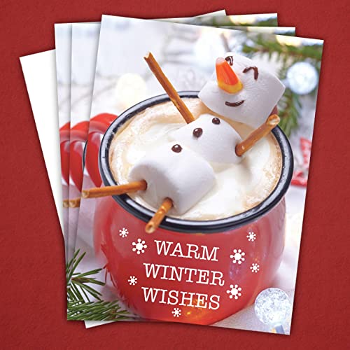 Canopy Street Cocoa Snowman Holiday Card Pack / 25 Winter Wishes Cards Set/Hot Chocolate Marshmallows Design With Inside Verse / 4 5/8" x 6 1/4" Christmas Cards With White Envelopes - Image 5