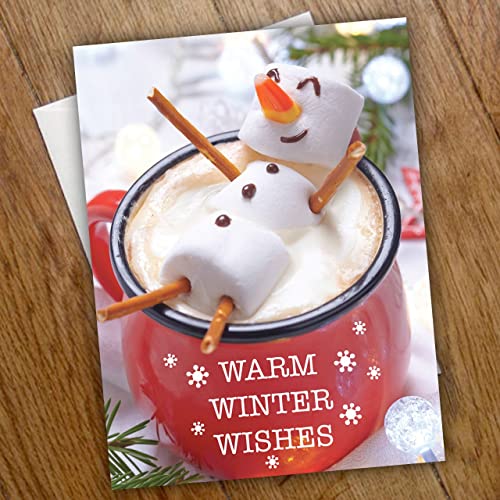 Canopy Street Cocoa Snowman Holiday Card Pack / 25 Winter Wishes Cards Set/Hot Chocolate Marshmallows Design With Inside Verse / 4 5/8" x 6 1/4" Christmas Cards With White Envelopes - Image 4