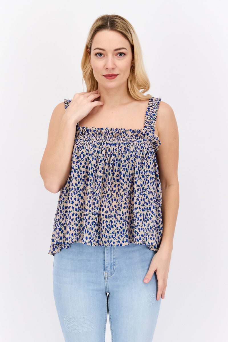 Labelrail x Olivia  Alice Women Square Neck Floral Print Tank Top, Multicolor - Image 1