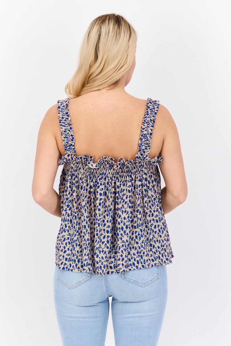 Labelrail x Olivia  Alice Women Square Neck Floral Print Tank Top, Multicolor - Image 2