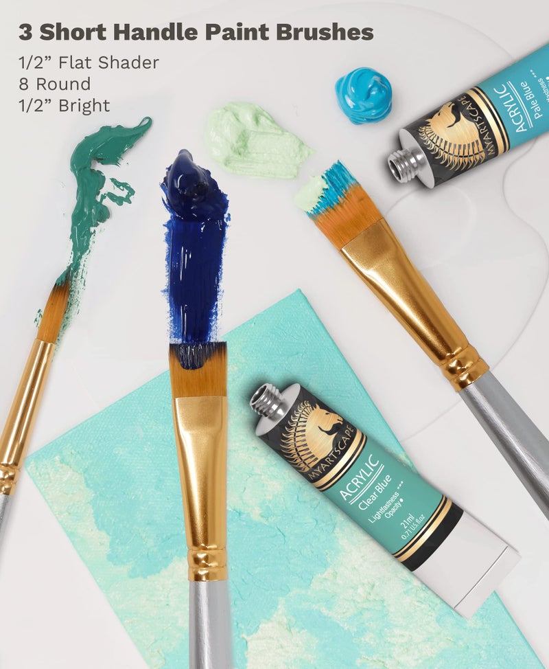 MyArtscape Acrylic Paint Set - 72 x 21ml Tubes with 3 Paint Brushes Art Supplies - Artist Quality Paints - Lightfast - Heavy Body - Highly Pigmented Colors with Great Coverage - Professional Art - Image 5