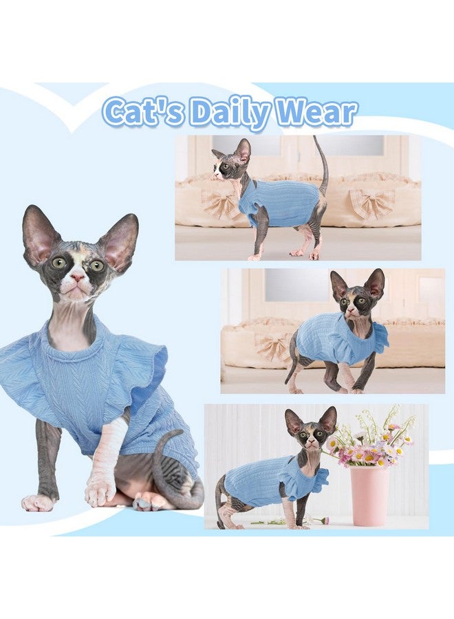DENTRUN Sphynx Hairless Cats Shirt Pullover Kitten Clothes With Cute Flounced Sleeves Breathable Cat Wear Sweater Jumpsuit Sphynx Outfit Vest - Image 4