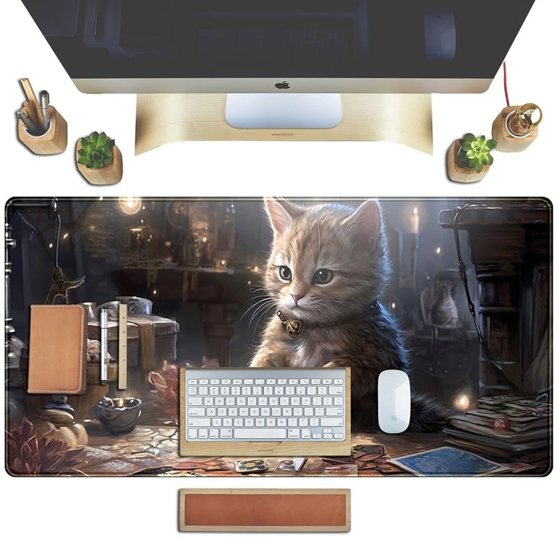 TENG DA QING Lotus Cat XL Extended Large Gaming Mouse Pad - Black Magic Mystical Zone Gaming Desk Mat - Computer Laptop Keyboard and Mouse Mat Desktop Protector - 31.5 x 15.8 in - Image 5
