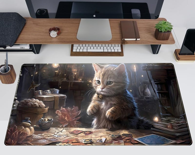TENG DA QING Lotus Cat XL Extended Large Gaming Mouse Pad - Black Magic Mystical Zone Gaming Desk Mat - Computer Laptop Keyboard and Mouse Mat Desktop Protector - 31.5 x 15.8 in - Image 2