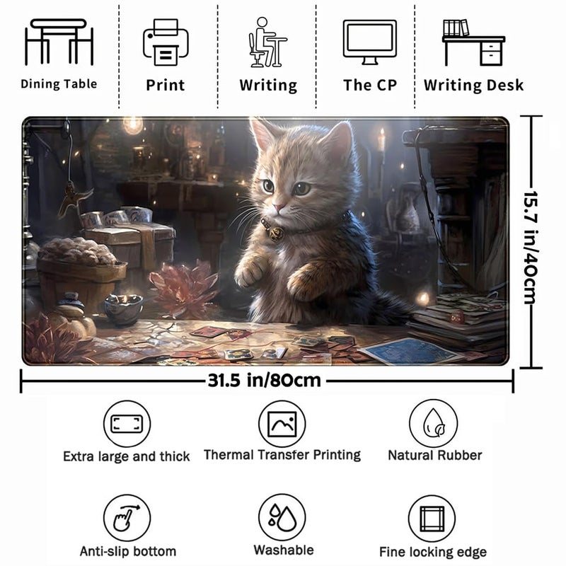 TENG DA QING Lotus Cat XL Extended Large Gaming Mouse Pad - Black Magic Mystical Zone Gaming Desk Mat - Computer Laptop Keyboard and Mouse Mat Desktop Protector - 31.5 x 15.8 in - Image 3