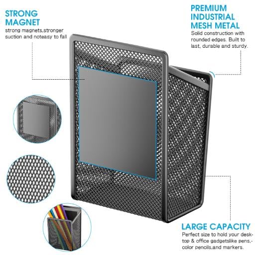 LUCYCAZ Magnetic Pen Holder - Single Magnetic Pencil Locker Holder Organizer, Strong Magnets Mesh Marker Holder Pen Basket for Whiteboard, Refrigerator and Locker - Image 4