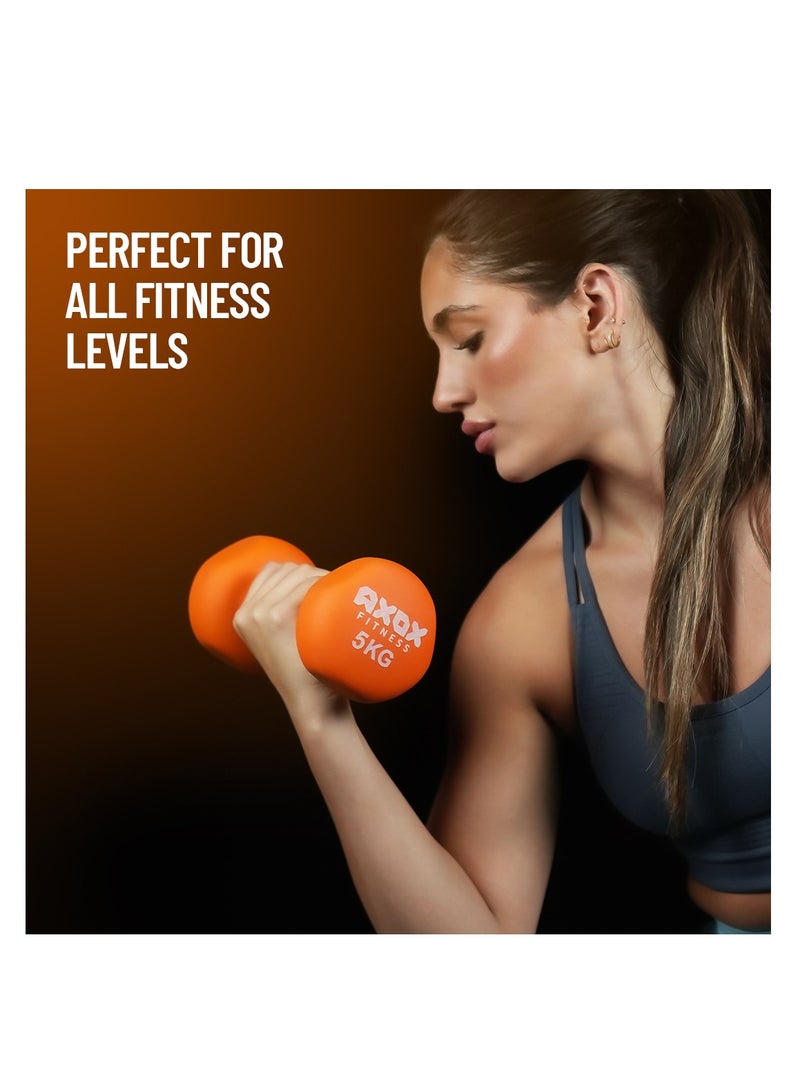 أكسوكس زوج دامبل نيوبرين أكس أوكس 5 كجم للتمارين المنزلية وبناء القوة – قبضة PVC مضادة للانزلاق للرجال والنساء - Image 2