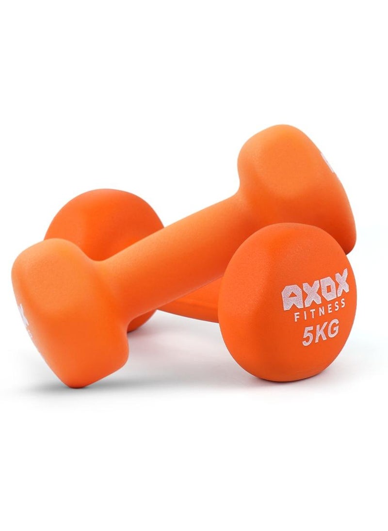 أكسوكس زوج دامبل نيوبرين أكس أوكس 5 كجم للتمارين المنزلية وبناء القوة – قبضة PVC مضادة للانزلاق للرجال والنساء - Image 1