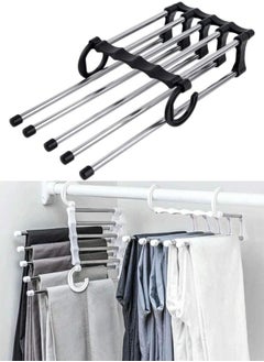 Generic Stainless Steel Pants Hangers Trousers Rack Closet Hangers Jeans Clothes Organizer Folding Storage Rack Trousers Hangers Space Saving - Black  - Image 1