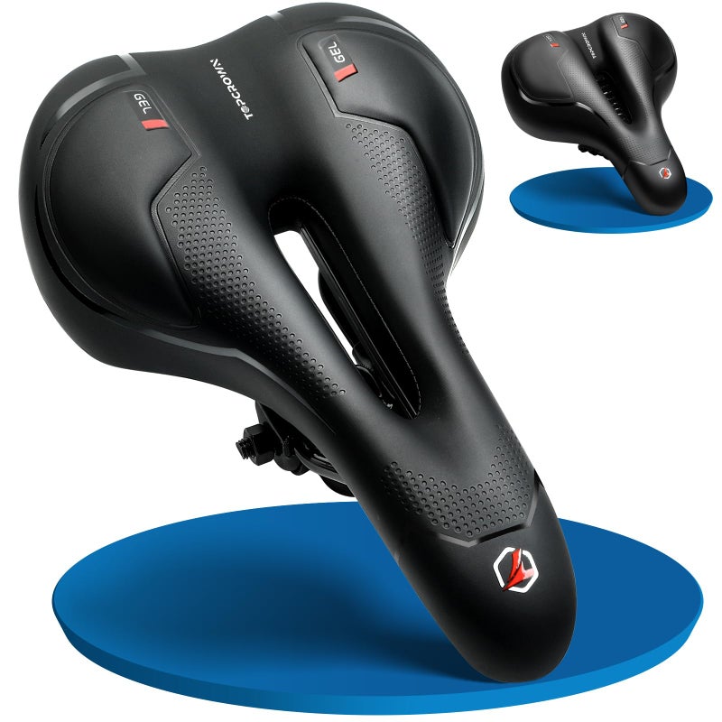 Topcrown Bike Seat, Comfort Wide Bicycle Seat for Men Women, Waterproof Bike Saddle with Dual Shock-Absorbing Balls & Memory Foam Cushion Fit for Mountain, Road, Stationary, Exercise Bike (Touring) - Image 1