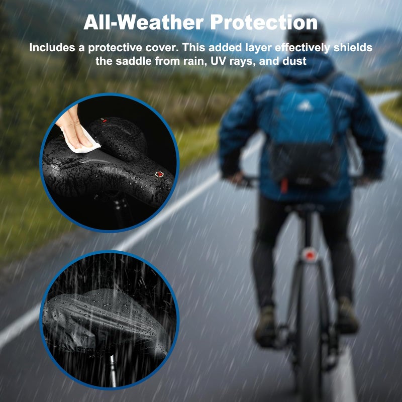 Topcrown Bike Seat, Comfort Wide Bicycle Seat for Men Women, Waterproof Bike Saddle with Dual Shock-Absorbing Balls & Memory Foam Cushion Fit for Mountain, Road, Stationary, Exercise Bike (Touring) - Image 5