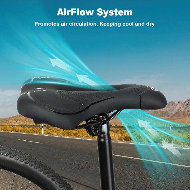 Topcrown Bike Seat, Comfort Wide Bicycle Seat for Men Women, Waterproof Bike Saddle with Dual Shock-Absorbing Balls & Memory Foam Cushion Fit for Mountain, Road, Stationary, Exercise Bike (Touring) - Image 4