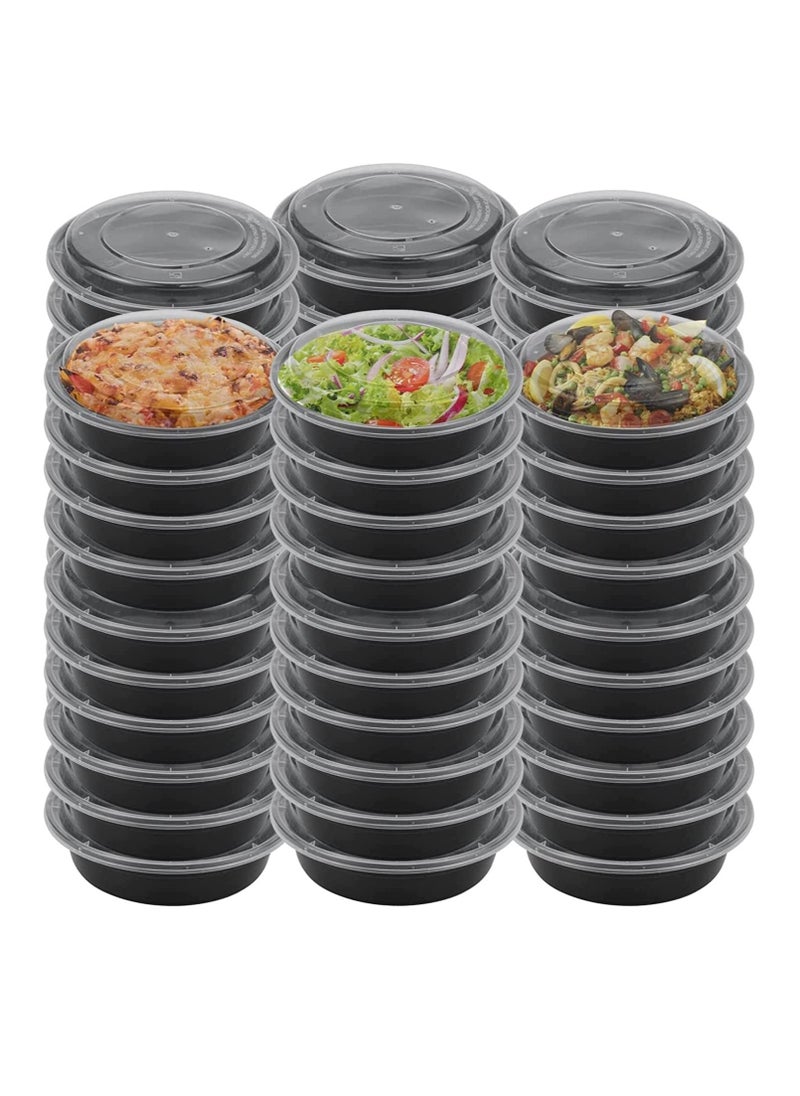 vsell24 - 150PC 24oz 700ml Round Disposable Microwave Containers with Lids Black BPA Free for Take Out Food Bowls Salad Container - Image 1