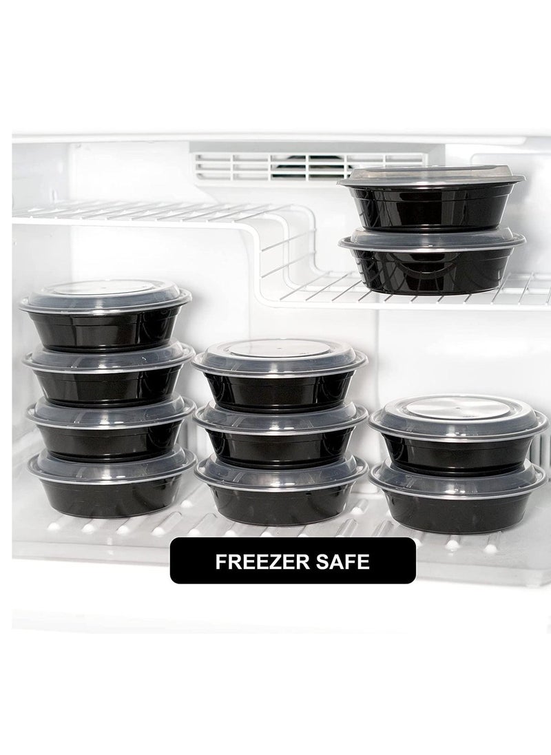 vsell24 - 150PC 24oz 700ml Round Disposable Microwave Containers with Lids Black BPA Free for Take Out Food Bowls Salad Container - Image 1