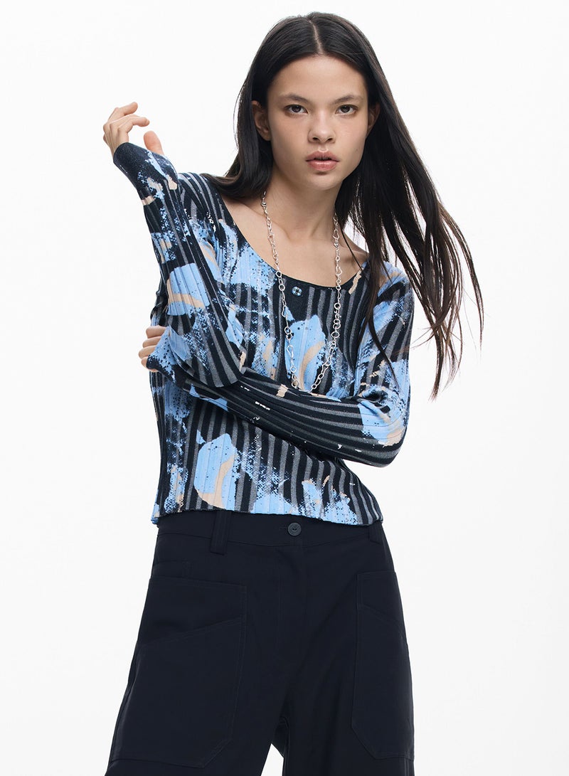 DESIGUAL Fine Sweater With Open Neckline, V-Neck With Three Buttons - Image 1