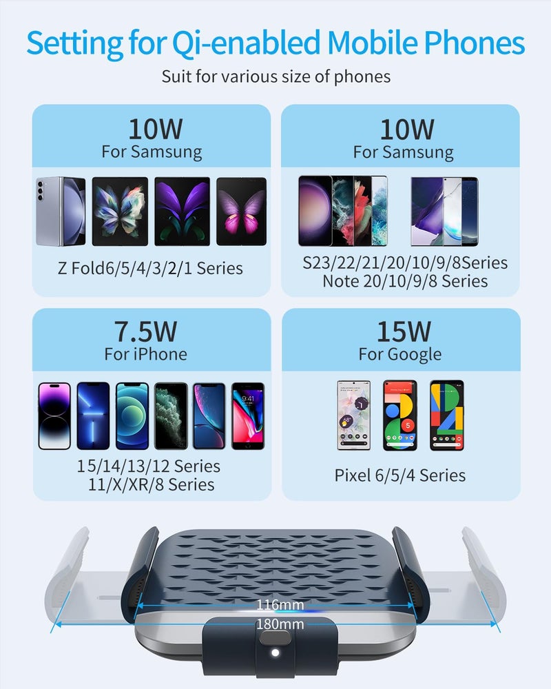 ANPULES Wireless Car Charger for Samsung Galaxy Z Fold 7/6/5/4/3, Dual Coilsï¼ŒFast Charging Phone Car Mount for Christmas, Auto-Clamping Air Vent Dashboard Car Phone Holder for Galaxy Z Fold/Note - Image 4