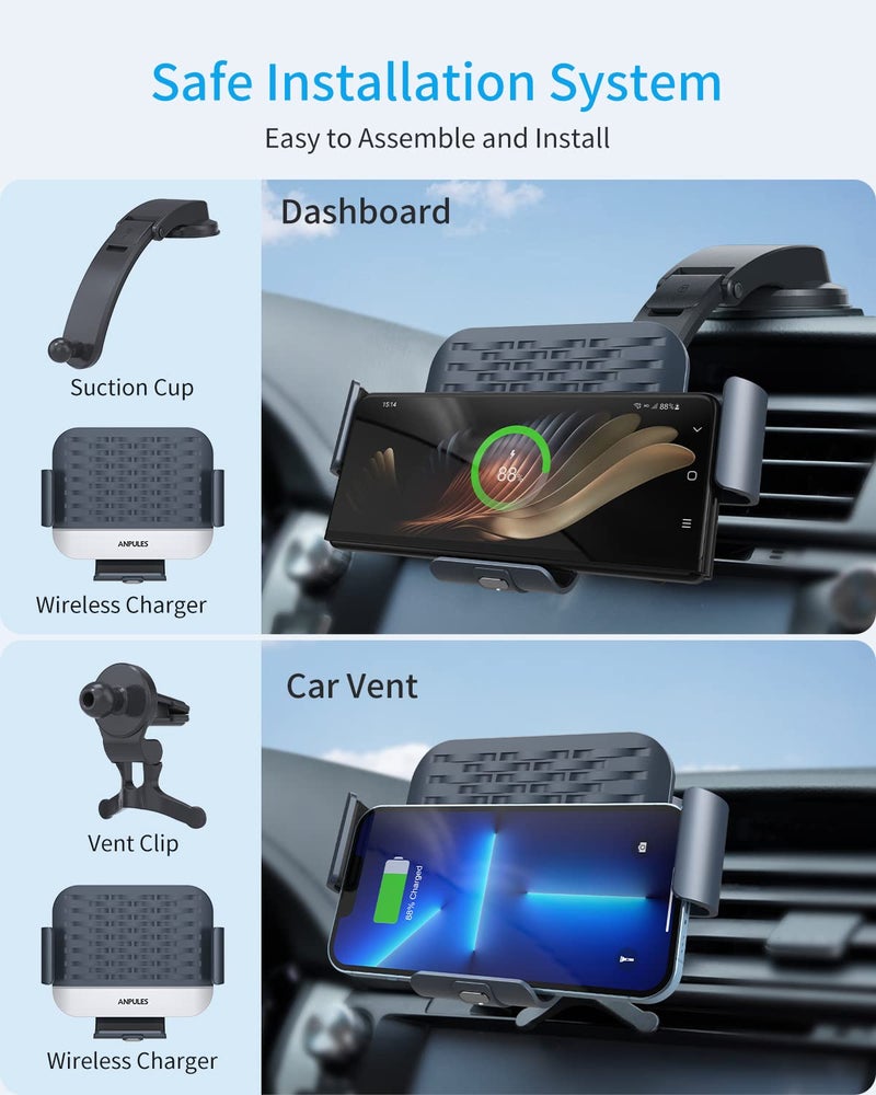 ANPULES Wireless Car Charger for Samsung Galaxy Z Fold 7/6/5/4/3, Dual Coilsï¼ŒFast Charging Phone Car Mount for Christmas, Auto-Clamping Air Vent Dashboard Car Phone Holder for Galaxy Z Fold/Note - Image 5
