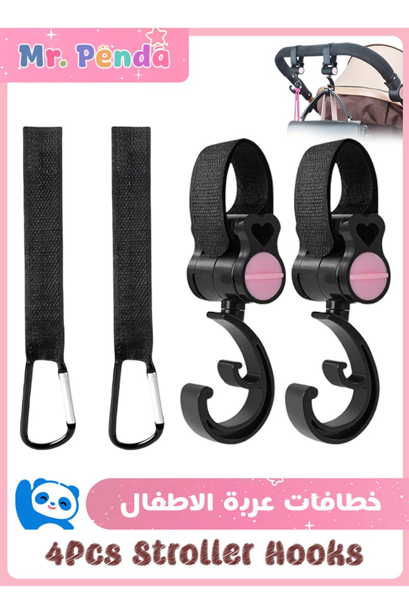 Mr. Penda 4 Pack Baby Stroller Hooks for Hanging Diaper Bags, Mommy Bag and Convenient Stroller Accessories, Organizer Hooks, Clips for Strollers Pushchair Buggy (Black) - Image 1