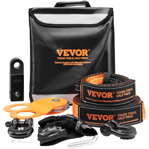 VEVOR OffRoad Recovery Kit 3 x 30 Tow Straps Heavy Duty with Hooks 30000 lbs Winch Strap Kit 44092 lbs DRing Shackles Shackle Receiver Snatch Block Pulley Gloves Storage Bag for ATV Jeep - Image 1