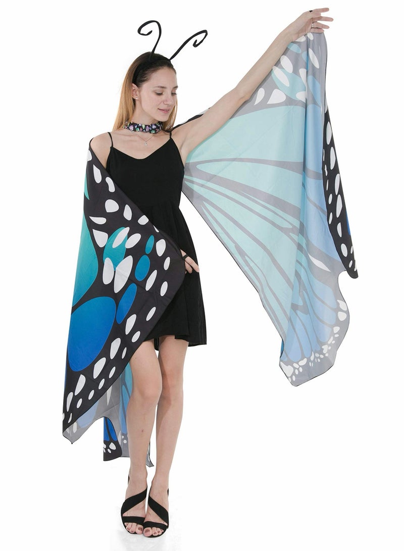 Excefore Butterfly Wing Cape Shawl with Lace Mask and Black Velvet Antenna Headband Adult Women Halloween Costume Accessory - Image 4