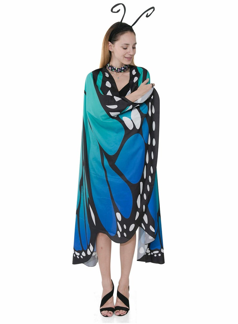 Excefore Butterfly Wing Cape Shawl with Lace Mask and Black Velvet Antenna Headband Adult Women Halloween Costume Accessory - Image 5