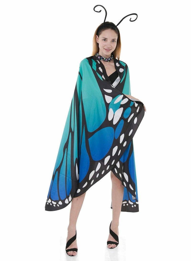Excefore Butterfly Wing Cape Shawl with Lace Mask and Black Velvet Antenna Headband Adult Women Halloween Costume Accessory - Image 3