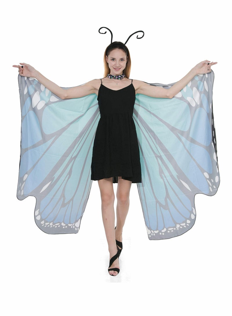Excefore Butterfly Wing Cape Shawl with Lace Mask and Black Velvet Antenna Headband Adult Women Halloween Costume Accessory - Image 2