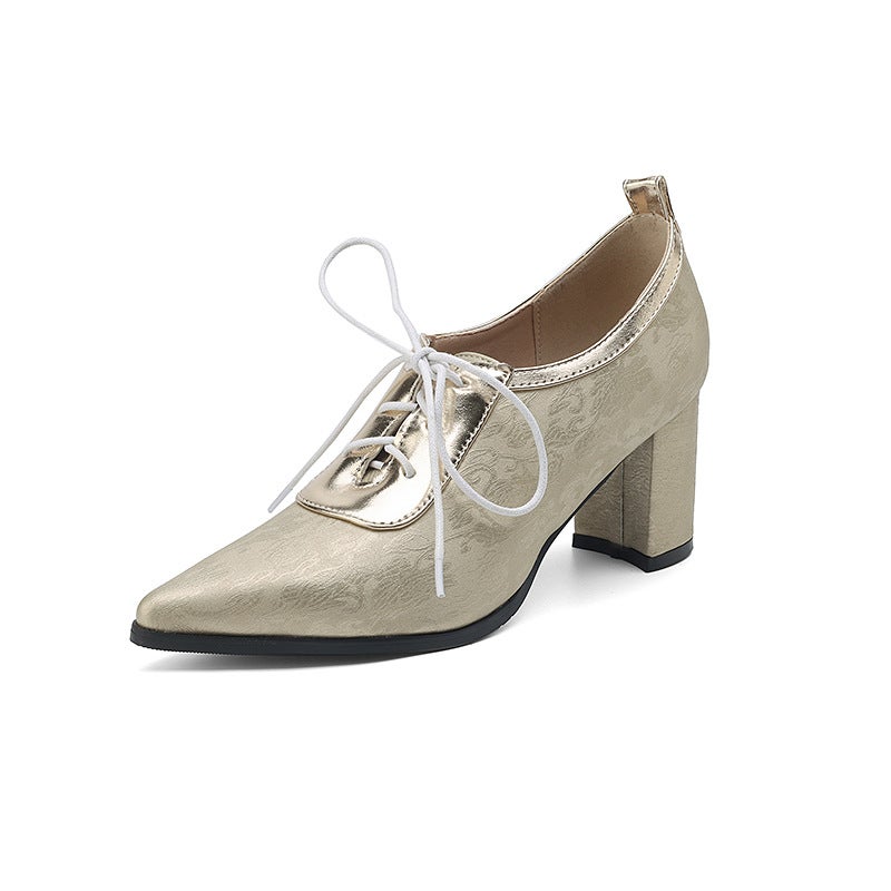 Independent Station Supply Fashion High Heel 40-43 Plus Size Pointed Front Lace-Up National Style Thick Heel Shoes - Image 1