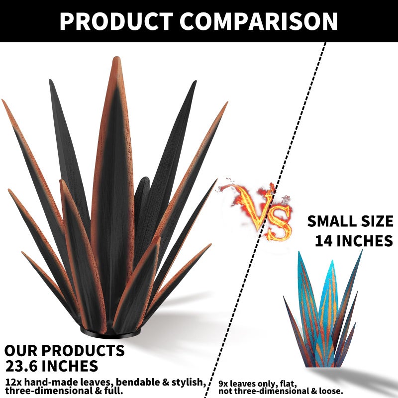 KODIBO Large Tequila Rustic Sculpture, Rustic Metal Agave Plants for Outdoor Patio Yard, Home Decor Hand Painted Metal Agave Garden Yard Statue, Outdoor Lawn Ornaments Yard Stakes (Black -L) - Image 4
