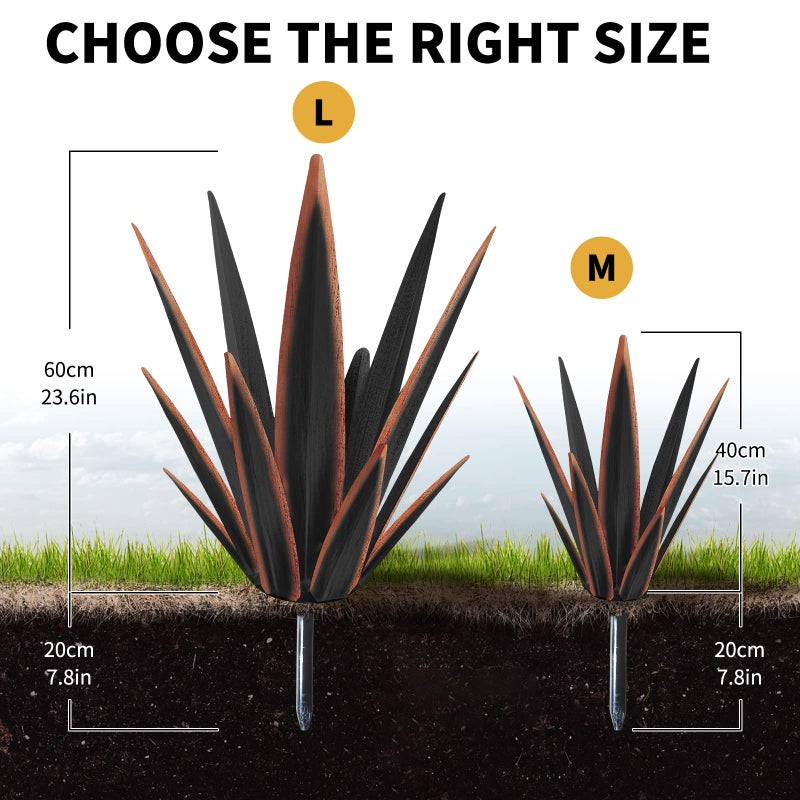 KODIBO Large Tequila Rustic Sculpture, Rustic Metal Agave Plants for Outdoor Patio Yard, Home Decor Hand Painted Metal Agave Garden Yard Statue, Outdoor Lawn Ornaments Yard Stakes (Black -L) - Image 2