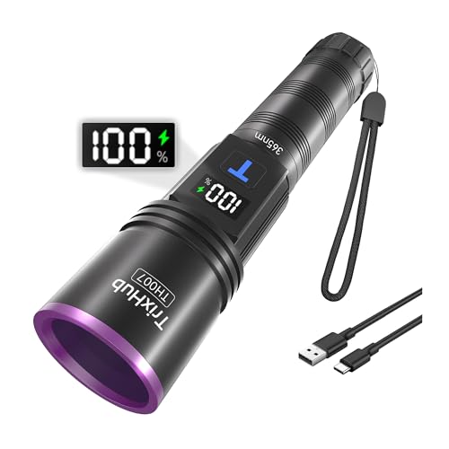 TrixHub 365nm Black Light Flashlight, UV Flashlight Rechargeable with LCD Display, Powerful Ultraviolet Lights for Pet Urine Detection, Resin Curing, Rockhounding, Scorpion, Uranium Glass, A/CLeak - Image 1