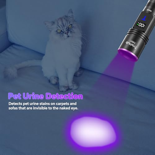 TrixHub 365nm Black Light Flashlight, UV Flashlight Rechargeable with LCD Display, Powerful Ultraviolet Lights for Pet Urine Detection, Resin Curing, Rockhounding, Scorpion, Uranium Glass, A/CLeak - Image 4