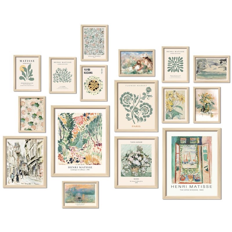 ANERZA 16 PCS Framed Sage Green Wall Art Decor, Matisse Wall Prints for Bedroom, Gallery Wall Frame Set, Abstract Posters for Living Room Aesthetic, Collage Kit Pictures, Boho Dorm Home Decor - Image 1