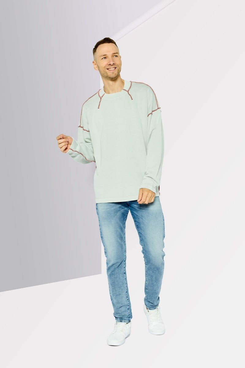 DIESEL Men Crew Neck Plain Long Sleeves Sweatshirt, Off White  - Image 2