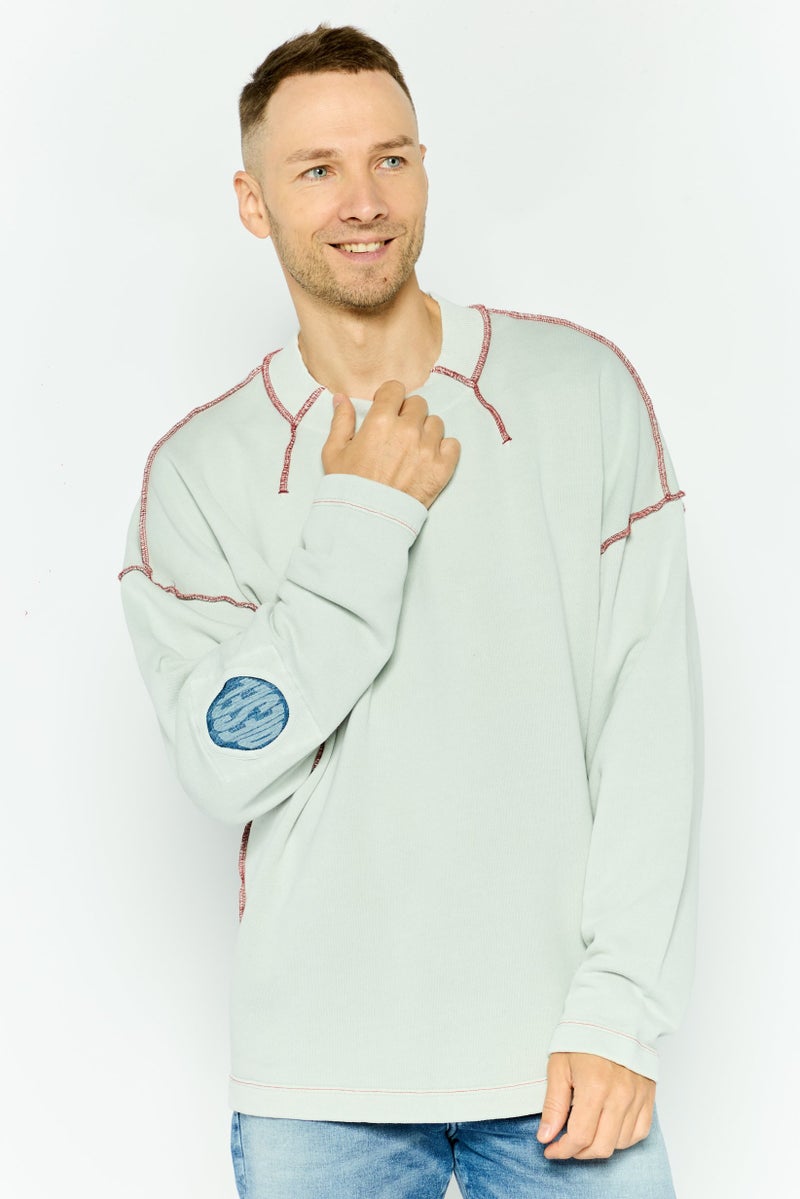 DIESEL Men Crew Neck Plain Long Sleeves Sweatshirt, Off White  - Image 1