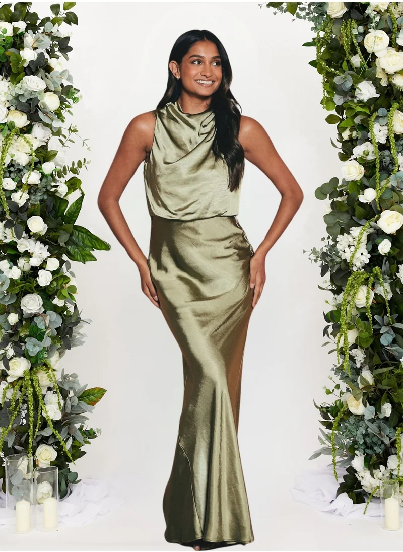 ستايل تشيت Drape Neck Maxi Satin Dress