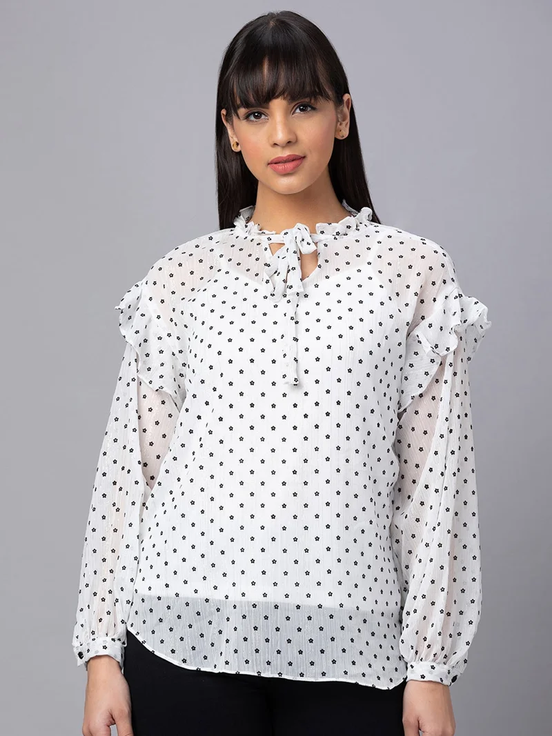 globus Globus Women White Printed Tie-Up Neck Top