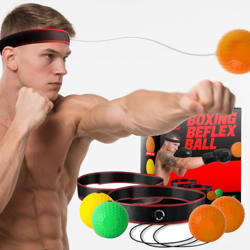 SWARDROOF Boxing Reflex Ball Headband Set - 4-Pack Reflex Balls with 2 Adjustable Headbands for Boxing & MMA, Perfect for Improving Reaction Speed, Timing, Accuracy, Focus and Hand-Eye Coordination - Image 1