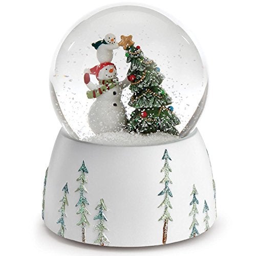 Roman 5.75" Snowmen Topping the Christmas Tree with a Star Musical Snow Globe - Image 1